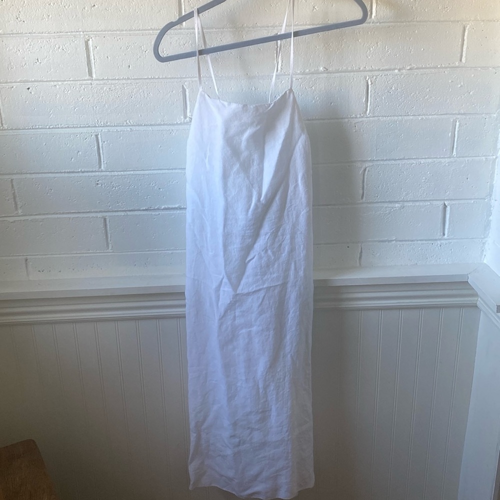 Matteo LA 100% Linen White Apron Midi Dress Tie Back New Without Tags Large